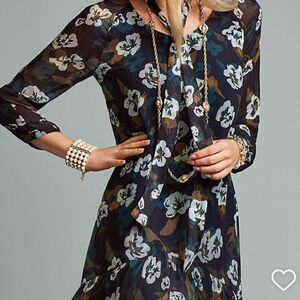 NWOT CAbi Pirouette Floral Semi Sheer Long Sleeve Tiered Dress Style 3460 Size M